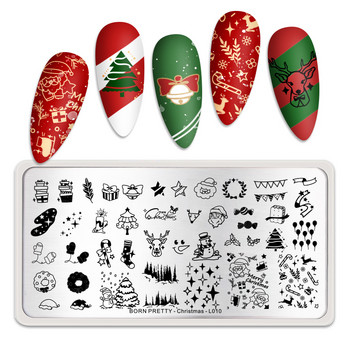 BORN PRETTY Плочи за щамповане със змийски шаблон за нокти Правоъгълен шаблон за нокти от неръждаема стомана Коледен художник Животно-L009