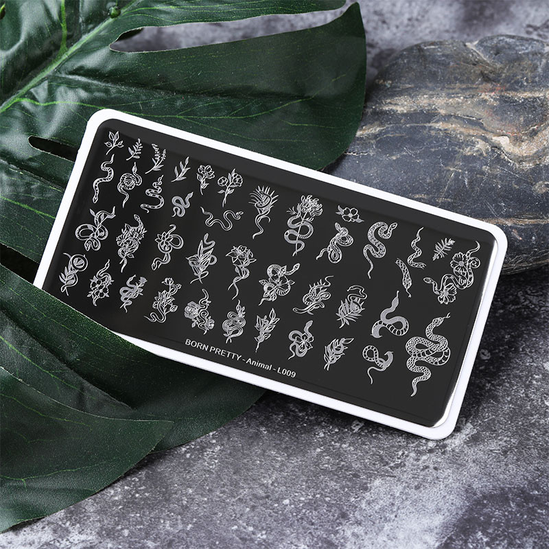BORN PRETTY Πλάκες σφράγισης με μοτίβο φιδιού για νύχια Πρότυπο τέχνης νυχιών ορθογώνιο από ανοξείδωτο ατσάλι Christmas Artist Animal-L009