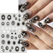 Αυτοκόλλητα για νύχια Black Stars Blooming Gradient Hollow Starlight Hexagram Heart Butterfly Dark style Cool Girl Manicure Decal LS-J56