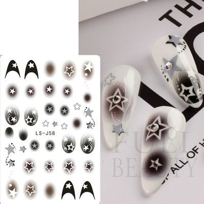 Αυτοκόλλητα για νύχια Black Stars Blooming Gradient Hollow Starlight Hexagram Heart Butterfly Dark style Cool Girl Manicure Decal LS-J56
