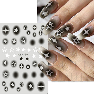 Αυτοκόλλητα για νύχια Black Stars Blooming Gradient Hollow Starlight Hexagram Heart Butterfly Dark style Cool Girl Manicure Decal LS-J56