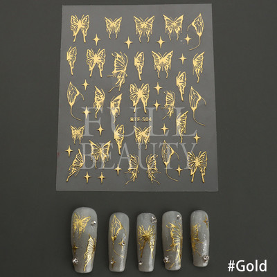 Αυτοκόλλητα για νύχια Black Stars Blooming Gradient Hollow Starlight Hexagram Heart Butterfly Dark style Cool Girl Manicure Decal LS-J56