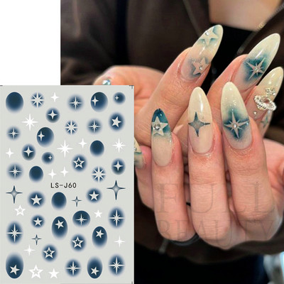 Αυτοκόλλητα για νύχια Black Stars Blooming Gradient Hollow Starlight Hexagram Heart Butterfly Dark style Cool Girl Manicure Decal LS-J56