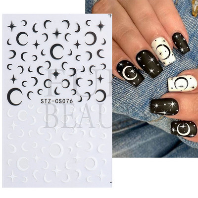 Αυτοκόλλητα για νύχια Black Stars Blooming Gradient Hollow Starlight Hexagram Heart Butterfly Dark style Cool Girl Manicure Decal LS-J56