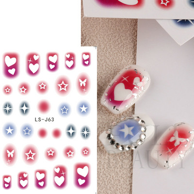 Αυτοκόλλητα για νύχια Black Stars Blooming Gradient Hollow Starlight Hexagram Heart Butterfly Dark style Cool Girl Manicure Decal LS-J56