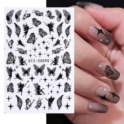 Αυτοκόλλητα για νύχια Black Stars Blooming Gradient Hollow Starlight Hexagram Heart Butterfly Dark style Cool Girl Manicure Decal LS-J56