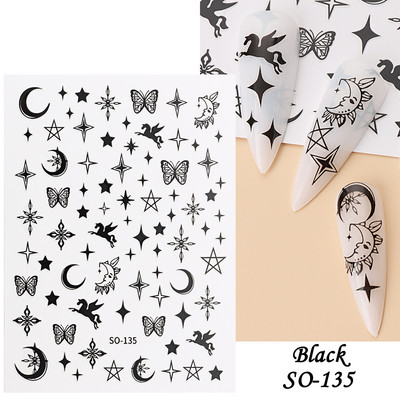 Αυτοκόλλητα για νύχια Black Stars Blooming Gradient Hollow Starlight Hexagram Heart Butterfly Dark style Cool Girl Manicure Decal LS-J56
