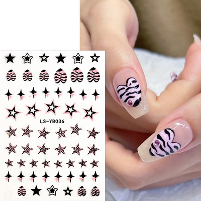 Αυτοκόλλητα για νύχια Black Stars Blooming Gradient Hollow Starlight Hexagram Heart Butterfly Dark style Cool Girl Manicure Decal LS-J56