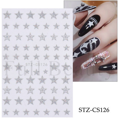 Αυτοκόλλητα για νύχια Black Stars Blooming Gradient Hollow Starlight Hexagram Heart Butterfly Dark style Cool Girl Manicure Decal LS-J56