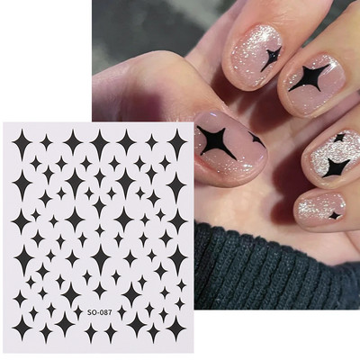Αυτοκόλλητα για νύχια Black Stars Blooming Gradient Hollow Starlight Hexagram Heart Butterfly Dark style Cool Girl Manicure Decal LS-J56