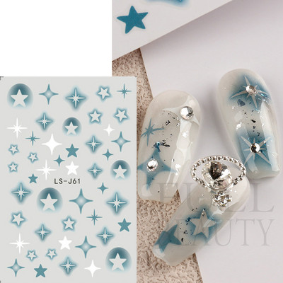 Αυτοκόλλητα για νύχια Black Stars Blooming Gradient Hollow Starlight Hexagram Heart Butterfly Dark style Cool Girl Manicure Decal LS-J56