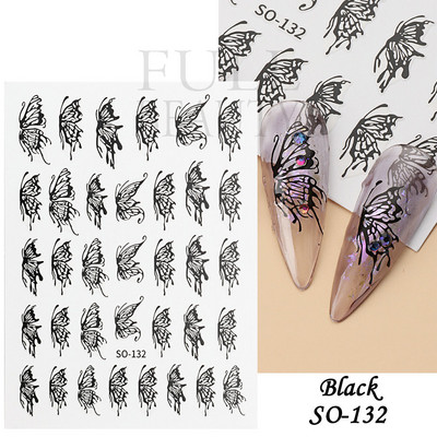 Αυτοκόλλητα για νύχια Black Stars Blooming Gradient Hollow Starlight Hexagram Heart Butterfly Dark style Cool Girl Manicure Decal LS-J56