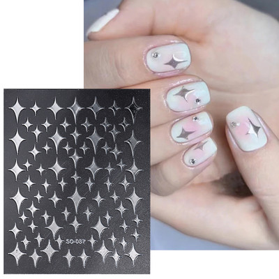 Αυτοκόλλητα για νύχια Black Stars Blooming Gradient Hollow Starlight Hexagram Heart Butterfly Dark style Cool Girl Manicure Decal LS-J56