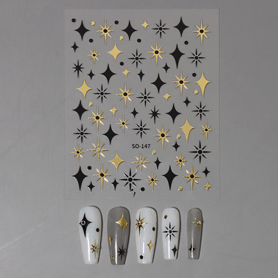 Αυτοκόλλητα για νύχια Black Stars Blooming Gradient Hollow Starlight Hexagram Heart Butterfly Dark style Cool Girl Manicure Decal LS-J56