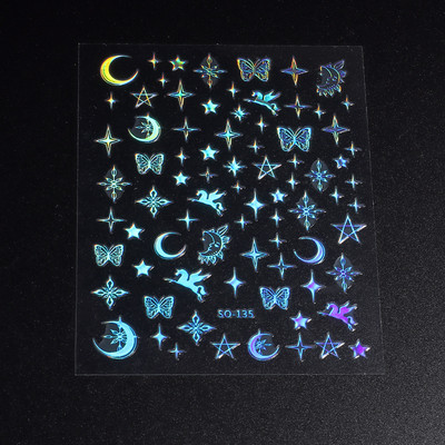 Αυτοκόλλητα για νύχια Black Stars Blooming Gradient Hollow Starlight Hexagram Heart Butterfly Dark style Cool Girl Manicure Decal LS-J56