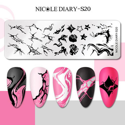 NICOLE DIARY Snake Leopard Nail Stamping Plate Geometry Line Leaves Flowers Design Plate Printing Nails Art Stencil Stamp Stamp