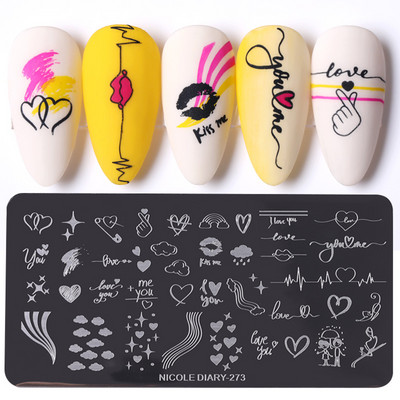 NICOLE DIARY Snake Leopard Nail Stamping Plate Geometry Line Leaves Flowers Design Plate Printing Nails Art Stencil Stamp Stamp