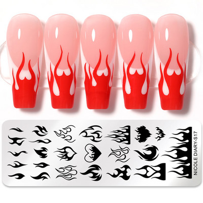 NICOLE DIARY Snake Leopard Nail Stamping Plate Geometry Line Leaves Flowers Design Plate Printing Nails Art Stencil Stamp Stamp