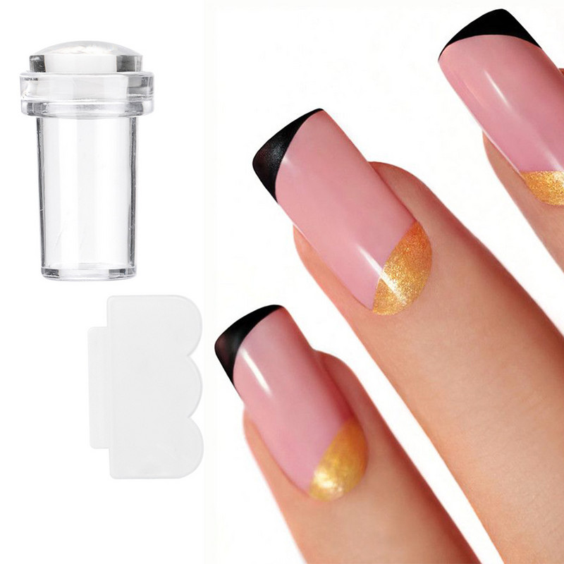 Νέο 2 τμχ Διαφανές σετ ξύστρων για σφραγίδες νυχιών με σφραγίδα σιλικόνης Εργαλείο πλάκας νυχιών για γαλλική άκρη σιλικόνης DIY σχέδιο νυχιών