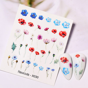 Harunouta Simple Green Theme Nail Water Decal Sticker Summer DIY Slider For Manicuring Watercolor Flower Leaf Nail Art Watermark