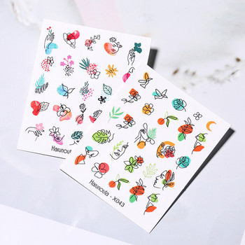 Harunouta Simple Green Theme Nail Water Decal Sticker Summer DIY Slider For Manicuring Watercolor Flower Leaf Nail Art Watermark