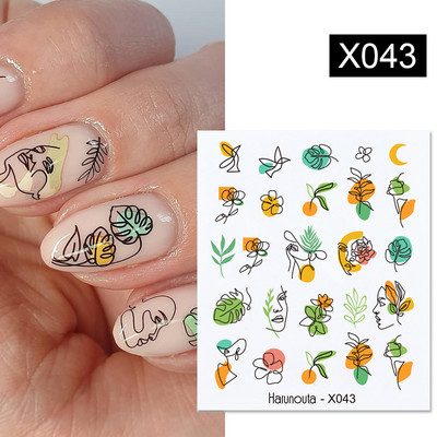 Harunouta Simple Green Theme Nail Water Decal Αυτοκόλλητο Summer DIY Slider for Manicuring Watercolor Flower Leaf Nail Art Watermark