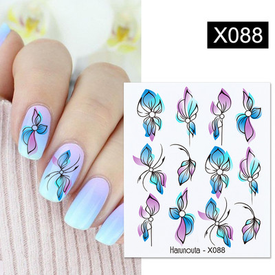 Harunouta Simple Green Theme Nail Water Decal Αυτοκόλλητο Summer DIY Slider for Manicuring Watercolor Flower Leaf Nail Art Watermark