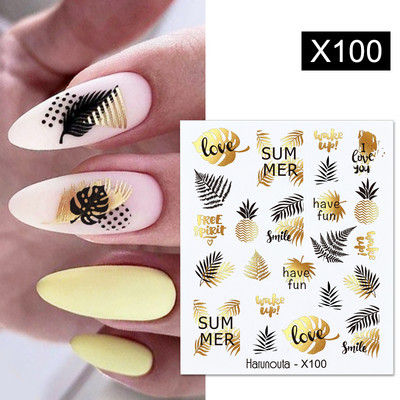 Harunouta Simple Green Theme Nail Water Decal Αυτοκόλλητο Summer DIY Slider for Manicuring Watercolor Flower Leaf Nail Art Watermark