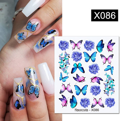 Harunouta Simple Green Theme Nail Water Decal Αυτοκόλλητο Summer DIY Slider for Manicuring Watercolor Flower Leaf Nail Art Watermark