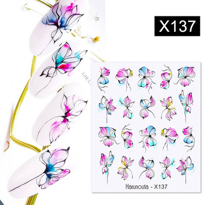 Harunouta Simple Green Theme Nail Water Decal Αυτοκόλλητο Summer DIY Slider for Manicuring Watercolor Flower Leaf Nail Art Watermark