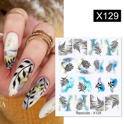 Harunouta Simple Green Theme Nail Water Decal Αυτοκόλλητο Summer DIY Slider for Manicuring Watercolor Flower Leaf Nail Art Watermark