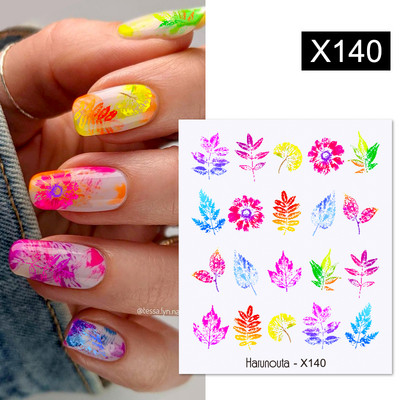 Harunouta Simple Green Theme Nail Water Decal Αυτοκόλλητο Summer DIY Slider for Manicuring Watercolor Flower Leaf Nail Art Watermark