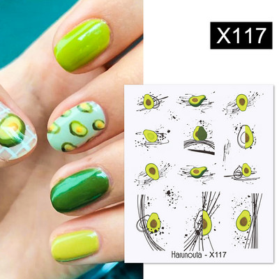 Harunouta Simple Green Theme Nail Water Decal Αυτοκόλλητο Summer DIY Slider for Manicuring Watercolor Flower Leaf Nail Art Watermark
