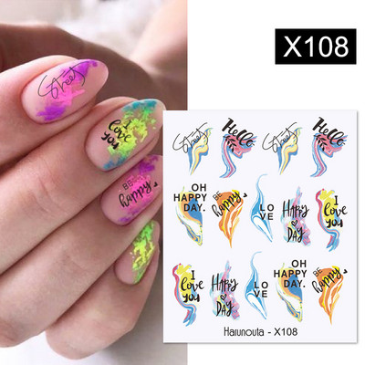 Harunouta Simple Green Theme Nail Water Decal Αυτοκόλλητο Summer DIY Slider for Manicuring Watercolor Flower Leaf Nail Art Watermark