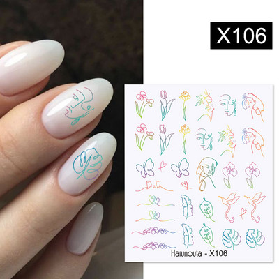 Harunouta Simple Green Theme Nail Water Decal Αυτοκόλλητο Summer DIY Slider for Manicuring Watercolor Flower Leaf Nail Art Watermark