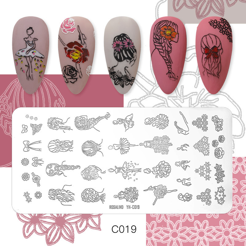 Πρότυπα σφράγισης ROSALIND Πλάκα Σχέδιο Νυχιών Σχέδιο Λουλούδι Ζώο Ζωγραφική Εικόνα Ζωγραφισμένο DIY Πρότυπο για ξύστρα για πλάκα καρφιών