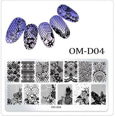 25 kujundust Nail Art stantsimall 6 x 12 cm Ristkülik Nail Art templi mall Ristkülikukujulised stantsimisplaadid