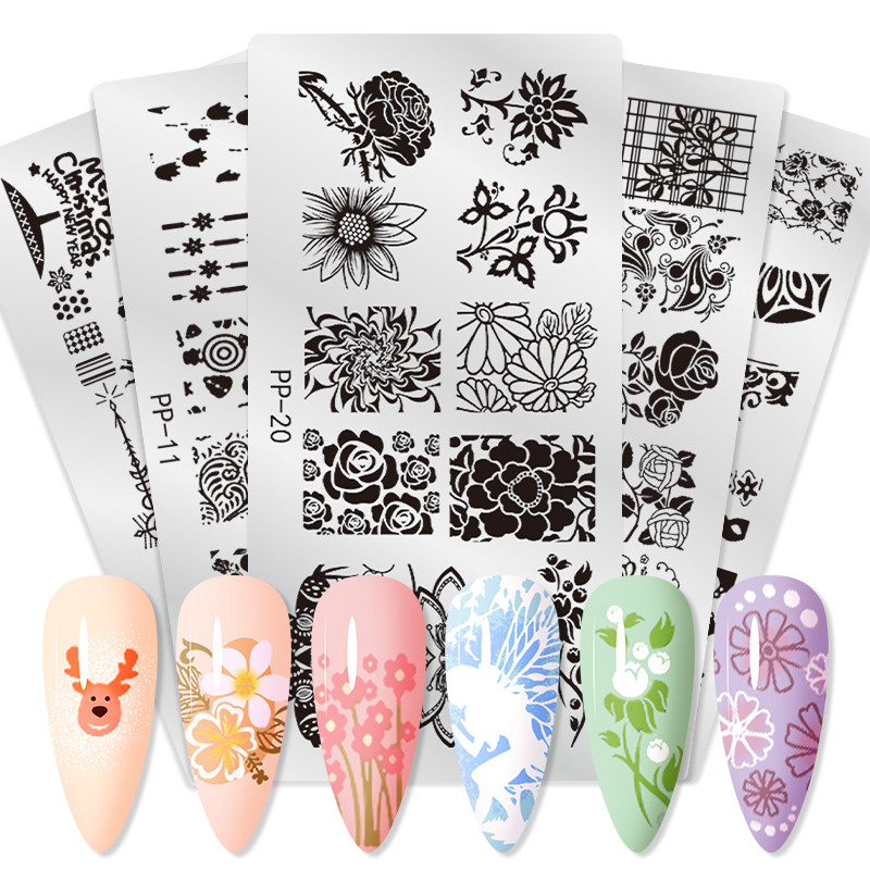 Χριστουγεννιάτικες πλάκες για σφράγιση νυχιών Χριστουγεννιάτικες νιφάδες χιονιού μοτίβο πεταλούδας για τέχνη νυχιών με εικόνα Πλάκες για εκτύπωση νυχιών Πρότυπα στένσιλ