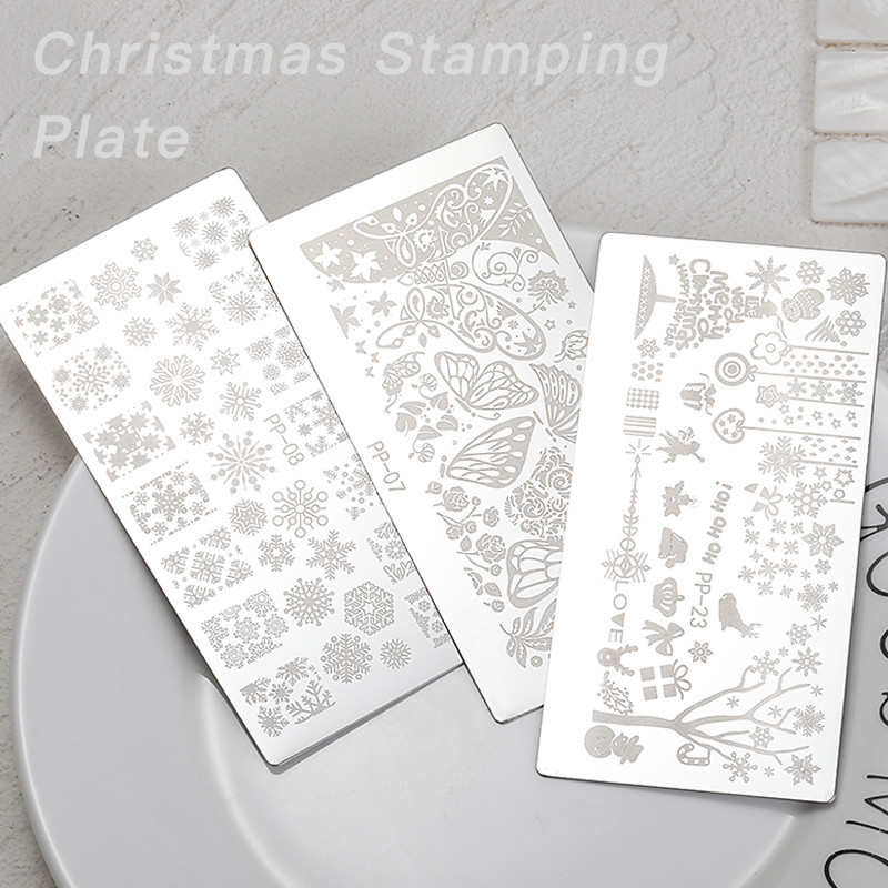 Χριστουγεννιάτικες πλάκες για σφράγιση νυχιών Χριστουγεννιάτικες νιφάδες χιονιού μοτίβο πεταλούδας για τέχνη νυχιών με εικόνα Πλάκες για εκτύπωση νυχιών Πρότυπα στένσιλ