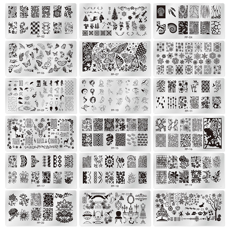 Χριστουγεννιάτικες πλάκες για σφράγιση νυχιών Χριστουγεννιάτικες νιφάδες χιονιού μοτίβο πεταλούδας για τέχνη νυχιών με εικόνα Πλάκες για εκτύπωση νυχιών Πρότυπα στένσιλ