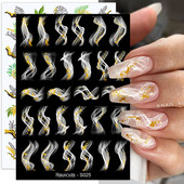 3D Gradient Ink Blooming Marble Line Nail Αυτοκόλλητα Διακόσμηση Φύλλα λουλουδιών Σχέδια πεταλούδας Gel Polish Slider για μανικιούρ Αυτοκόλλητα
