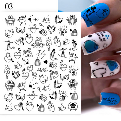 3D Gradient Ink Blooming Marble Line Nail Αυτοκόλλητα Διακόσμηση Φύλλα λουλουδιών Σχέδια πεταλούδας Gel Polish Slider για μανικιούρ Αυτοκόλλητα
