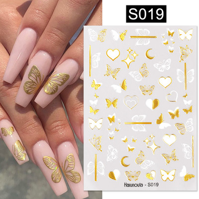 3D Gradient Ink Blooming Marble Line Nail Αυτοκόλλητα Διακόσμηση Φύλλα λουλουδιών Σχέδια πεταλούδας Gel Polish Slider για μανικιούρ Αυτοκόλλητα