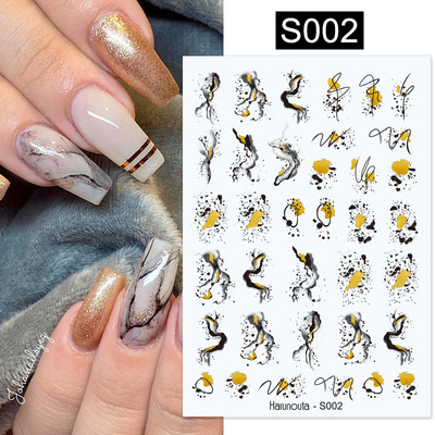 3D Gradient Ink Blooming Marble Line Nail Αυτοκόλλητα Διακόσμηση Φύλλα λουλουδιών Σχέδια πεταλούδας Gel Polish Slider για μανικιούρ Αυτοκόλλητα