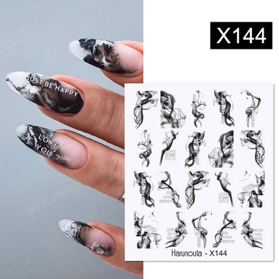3D Gradient Ink Blooming Marble Line Nail Αυτοκόλλητα Διακόσμηση Φύλλα λουλουδιών Σχέδια πεταλούδας Gel Polish Slider για μανικιούρ Αυτοκόλλητα