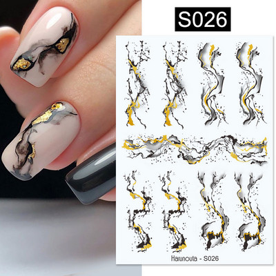 3D Gradient Ink Blooming Marble Line Nail Αυτοκόλλητα Διακόσμηση Φύλλα λουλουδιών Σχέδια πεταλούδας Gel Polish Slider για μανικιούρ Αυτοκόλλητα