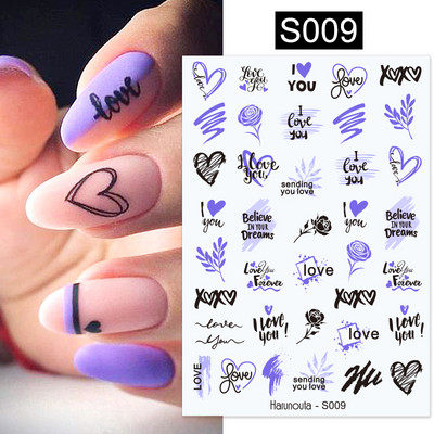 3D Gradient Ink Blooming Marble Line Nail Αυτοκόλλητα Διακόσμηση Φύλλα λουλουδιών Σχέδια πεταλούδας Gel Polish Slider για μανικιούρ Αυτοκόλλητα