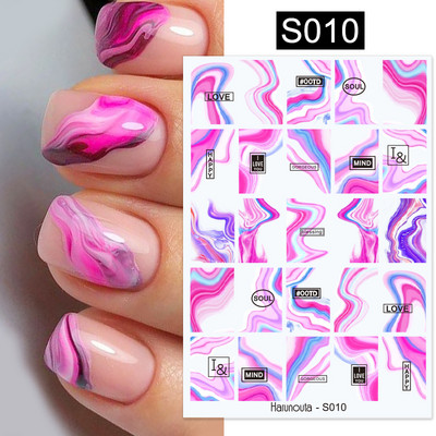 3D Gradient Ink Blooming Marble Line Nail Αυτοκόλλητα Διακόσμηση Φύλλα λουλουδιών Σχέδια πεταλούδας Gel Polish Slider για μανικιούρ Αυτοκόλλητα