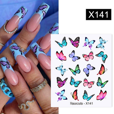 3D Gradient Ink Blooming Marble Line Nail Αυτοκόλλητα Διακόσμηση Φύλλα λουλουδιών Σχέδια πεταλούδας Gel Polish Slider για μανικιούρ Αυτοκόλλητα