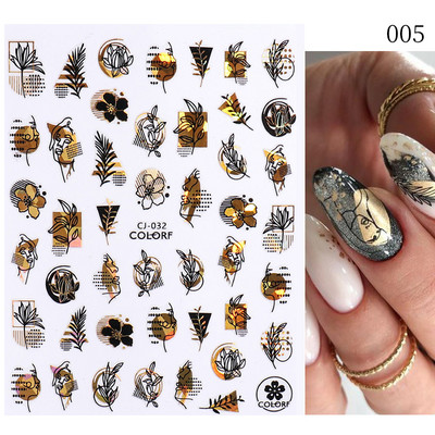 3D Gradient Ink Blooming Marble Line Nail Αυτοκόλλητα Διακόσμηση Φύλλα λουλουδιών Σχέδια πεταλούδας Gel Polish Slider για μανικιούρ Αυτοκόλλητα